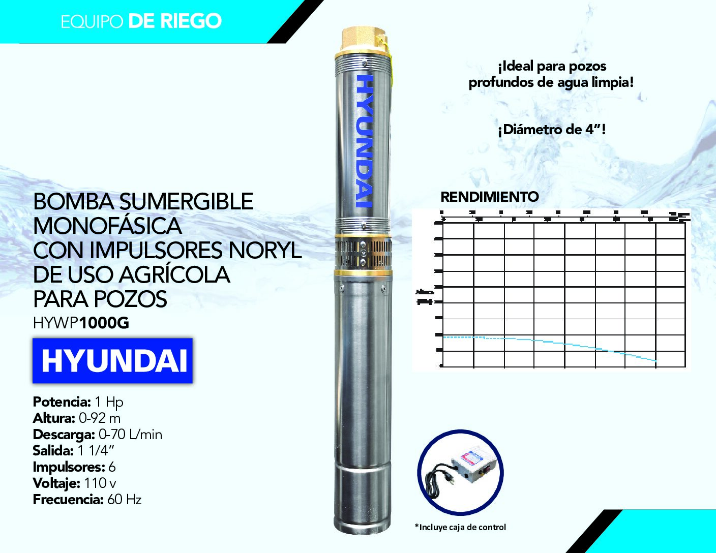 BOMBA SUMERGIBLE, MONOFÁSICA, CON IMPULSORES NORYL, DE USO AGRÍCOLA, PARA POZOS - Image 2