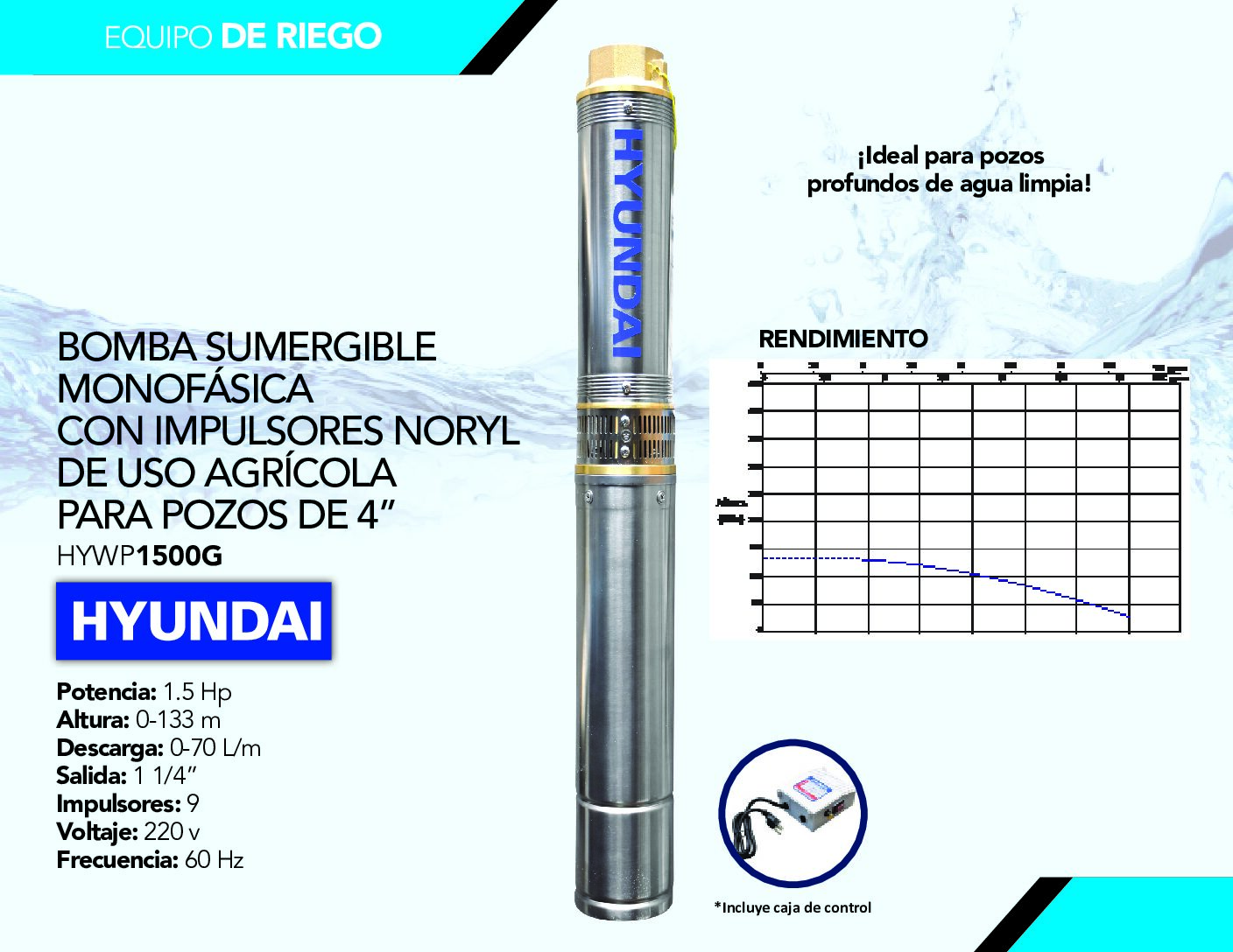 BOMBA SUMERGIBLE, MONOFÁSICA, CON IMPULSORES NORYL, DE USO AGRÍCOLA, PARA POZOS DE 4” - Image 2