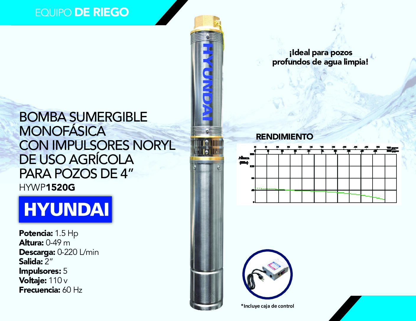 BOMBA SUMERGIBLE, MONOFÁSICA, CON IMPULSORES NORYL, DE USO AGRÍCOLA, PARA POZOS DE 4” - Image 2